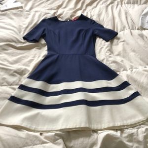 Navy blue and cream business dress